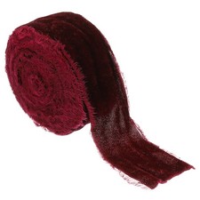 Velvet Ribbon 1-1/2"x3Yd Handmade Frayed Vintage Ribbons Dark Red