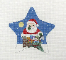 Susan Roberts Santa on Chimney w/ Toys Star Handpainted Needlepoint Canvas 5749