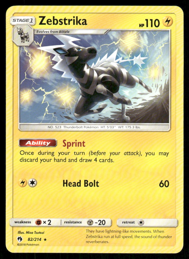 2018 Pokemon Zebstrika Rare Lost Thunder 82/214 NM