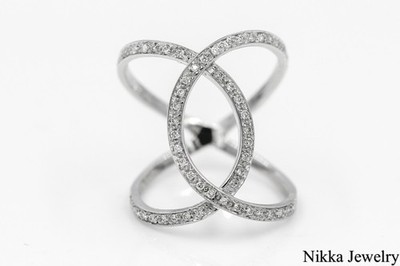 0.21 CT Natural Diamond Loop Open Criss Cross Ring 14K White Gold Size 7
