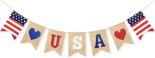 USA Banner Burlap Bunting 4Th of July Decorations American Independence Day Cele