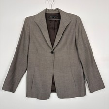 Lafayette 148 Women Blazer Size 14 Brown 100 Wool Single Button Textured Jacket