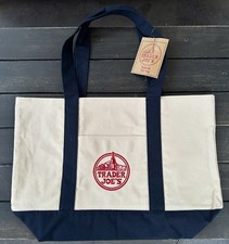 Trader Joe  s Brand New Reusable Canvas Eco Tote Bag   Heavy-Duty Blue and Beige