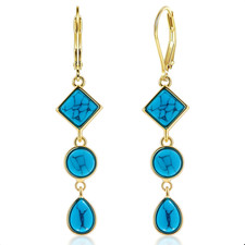 14K Goldplated/Silver Long Turquoise Dangle Earrings for Women