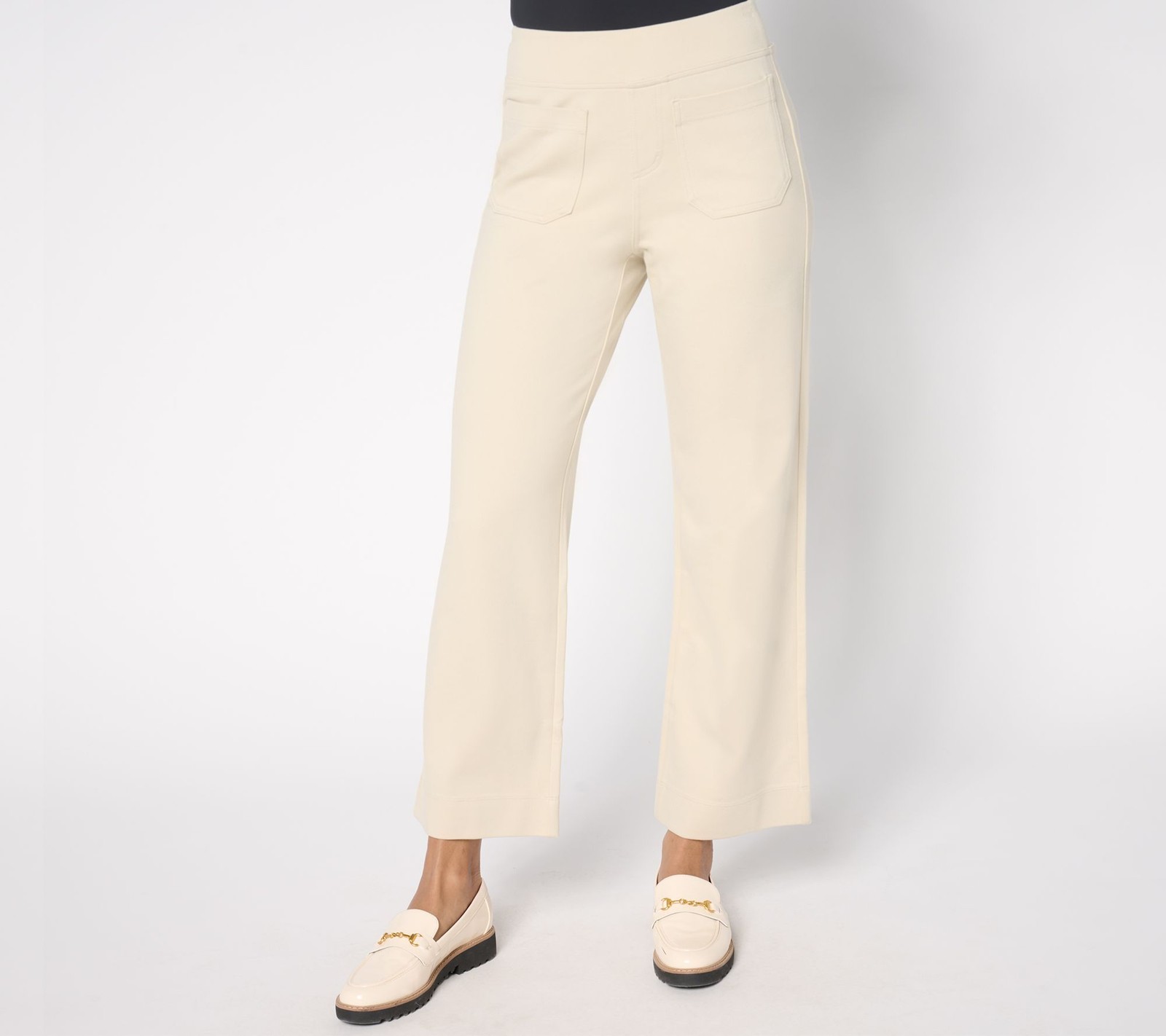 Belle by Kim Gravel Women's Pants Sz 8 Regular Ponte Front Patch White A674057