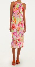 NEW FARM RIO Artsy Flora Green Flax Linen Midi Dress Sleevelss Size Small NWT