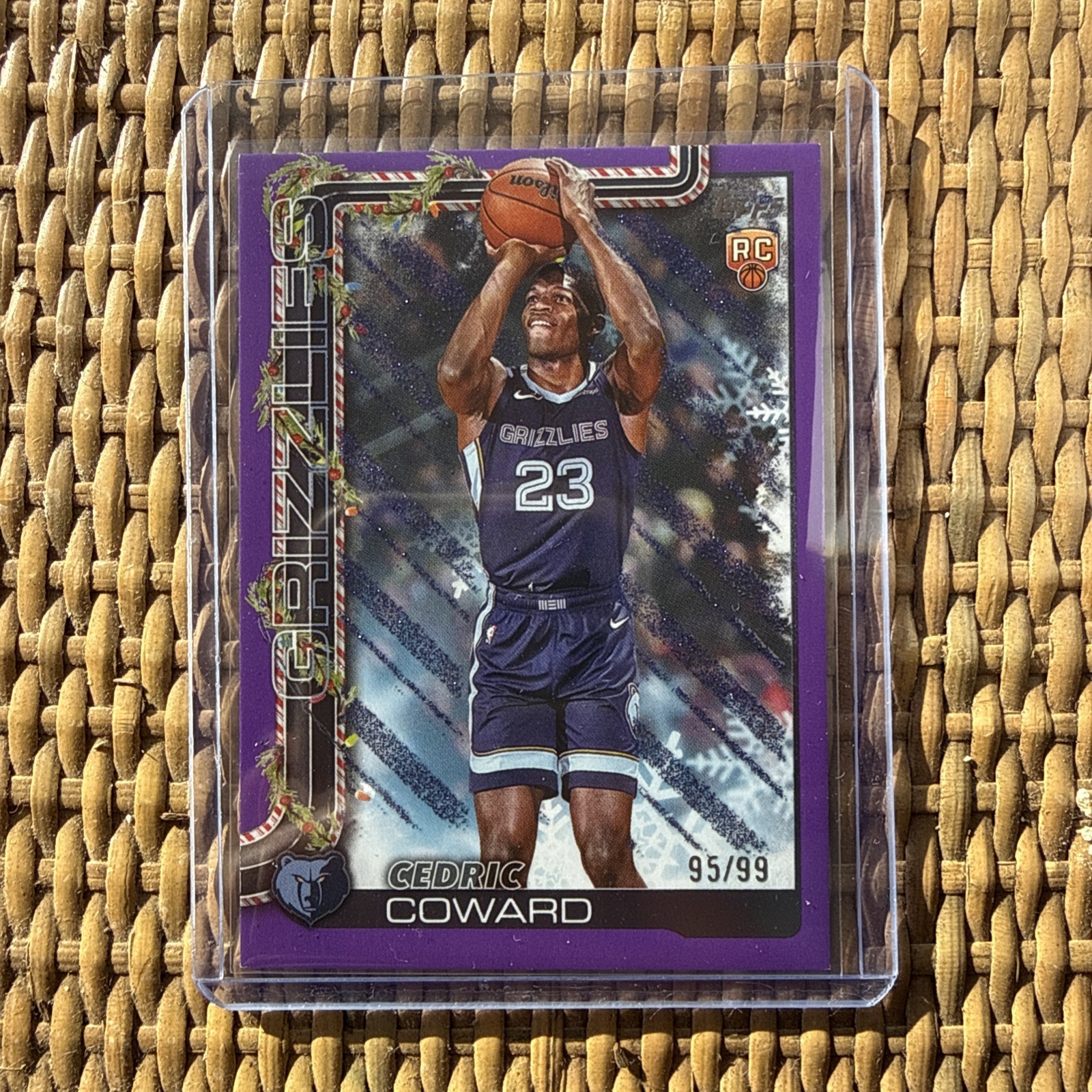 2025-26 Topps Holiday Cedric Coward RC #H171, PURPLE GLITTER /99, Grizzlies