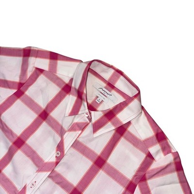 Foxcroft NYC Pink White Plaid Wrinkle Free Relaxed Button Down Shirt Womens 8
