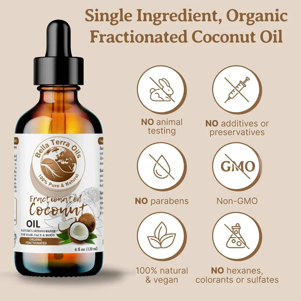 Fractionated Coconut Oil 100% Pure Skin Hair Massage Moisturizer Carrier Oil - Image 3 of 4