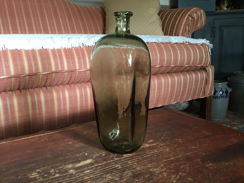 VINTAGE FREE HAND BLOWN GLASS CASE GIN UTILITY BOTTLE OPEN PONTIL