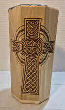 Engraved Wood Tankard Handmade Poplar 32oz Capacity Engraved with Celtic Cross
