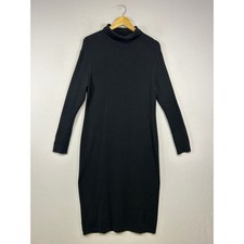 Minimalist Ann Taylor Women XXL Black Ribbed Turtleneck Long Sleeve Midi Dress