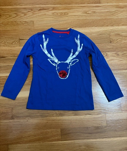 Mini Boden 6-7 Long Sleeve Blue Reindeer Shirt