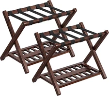 Luggage Racks, Set of 2 Bamboo Suitcase Stands, Folding Luggage Holders, Nylon S