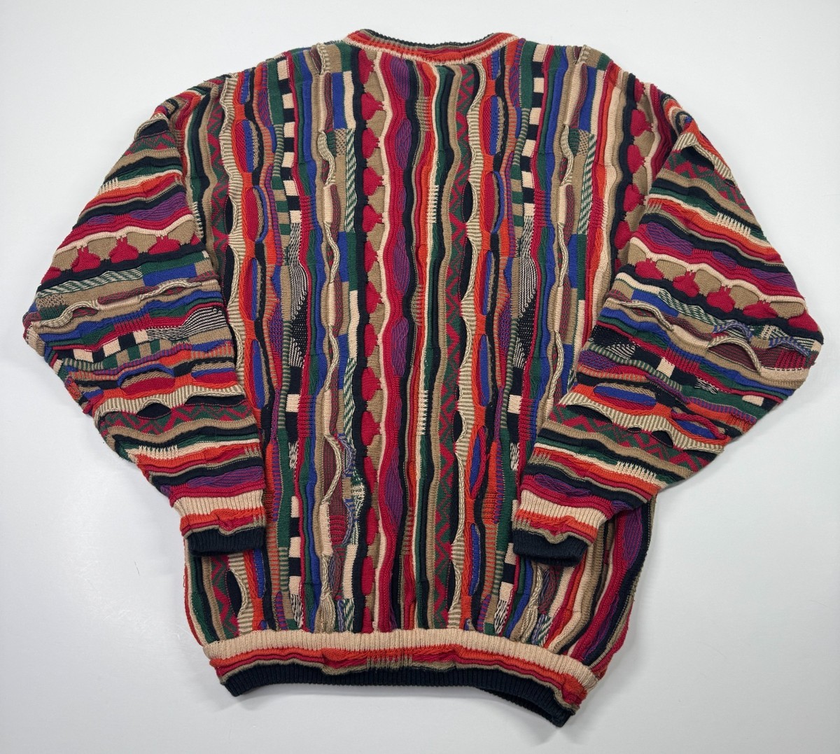 Vintage Cotton Traders Coogi Style 3D Knit Multicolor Sweater XL 