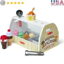 Complete Ice Cream Shop Toy Set W/ Scoops Toppings Countertop Pretend Play New