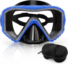 Diving Mask, Pano 3 Window Snorkel Anti-Fog Scuba Goggles, Blue