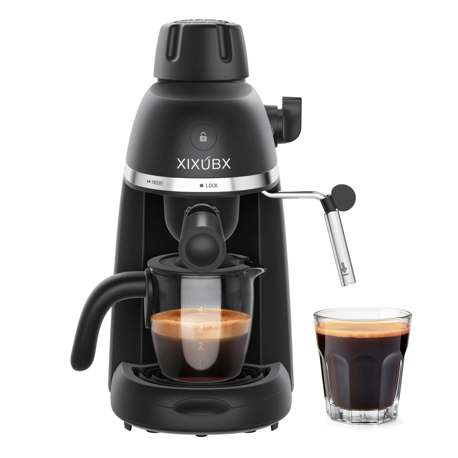 Espresso & Cappuccino Machine 3.5 Bar, Steam Wand, Compact, 800W, Black