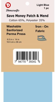 Iron-On Mending Fabric Repair Patch 6.5 x 14 Inch Compare to Bondex -Light Blue