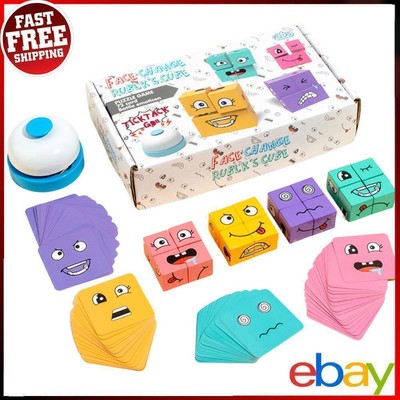 Wooden Face Changing Magic Cube Game with Bell Birthday Gift for Kids & Adults