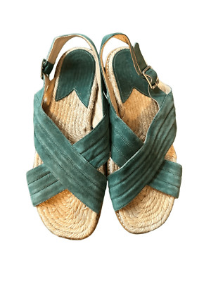 Paul Andrew Green Suede Rattan Sandals