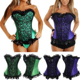 Women Lace Up Boned Bustier Corset Overbust Burlesque Waist Cincher Lingerie Top