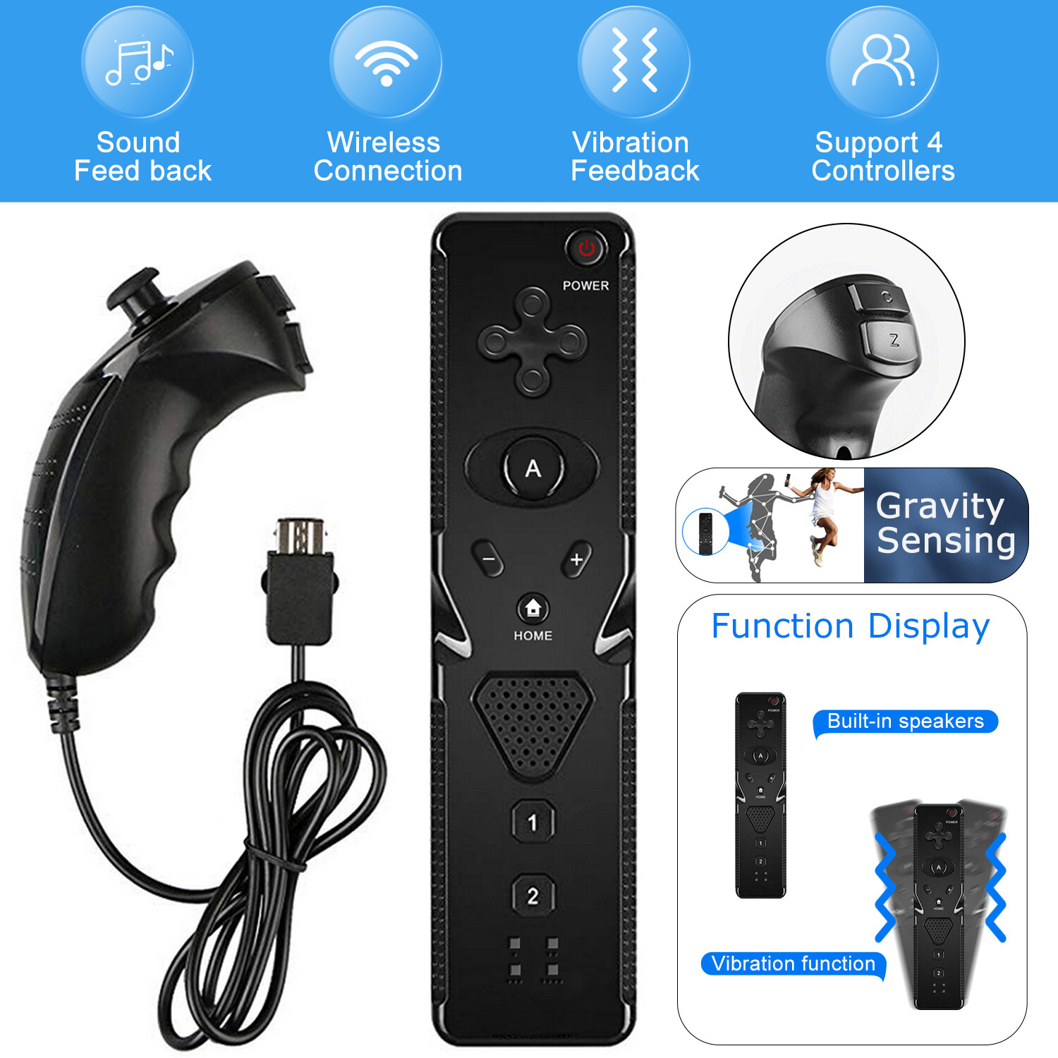 2 IN 1 Remote Nunchuck Controller For Nintendo Wii / Wii U Console Video  Games | eBay