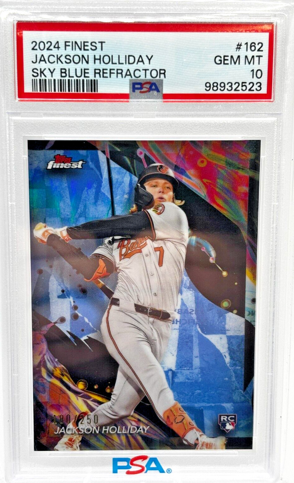 2024 Topps Finest Sky Blue Refractor /250 Jackson Holliday (RC) #162 PSA 10