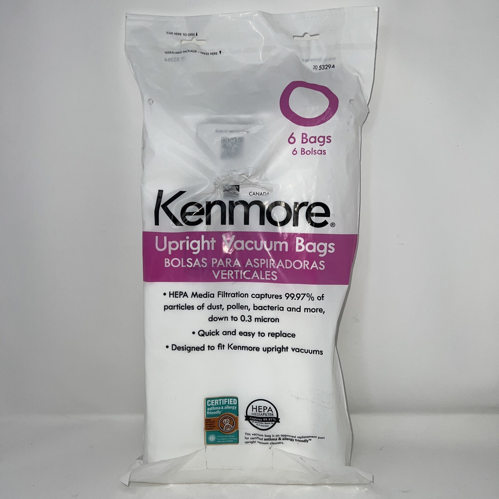 Kenmore 2053294 O Hepa Cloth Vacuum Cleaner Bags 6 Pack 744110550658