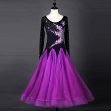 Latin Ballroom Dance Dress Modern Salsa Waltz Standard Long Dress F252 Purple