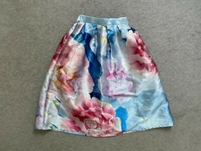 NWT CHICWISH Skirt sz S A-line Floral Box Pleats Pleated Blue Pink Shiny Tulle