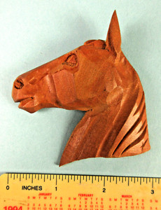 Horse Head Wooden Pin, Nicely Carved in a Lightweight Wood. Pin Back.