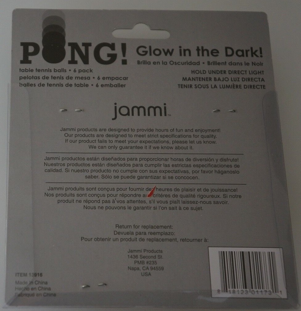 Jammi PONG GLOW IN THE DARK Table Tennis Balls 6 Pack Brand NEW Factory