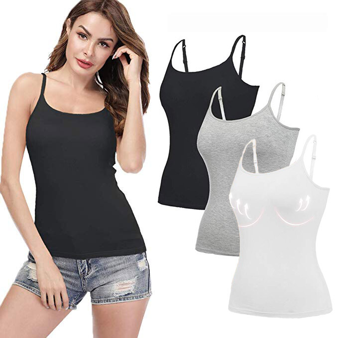 SILENT PADDED CAMISOLE-2nd グレー1 US Womens Cami Adjustable Strap