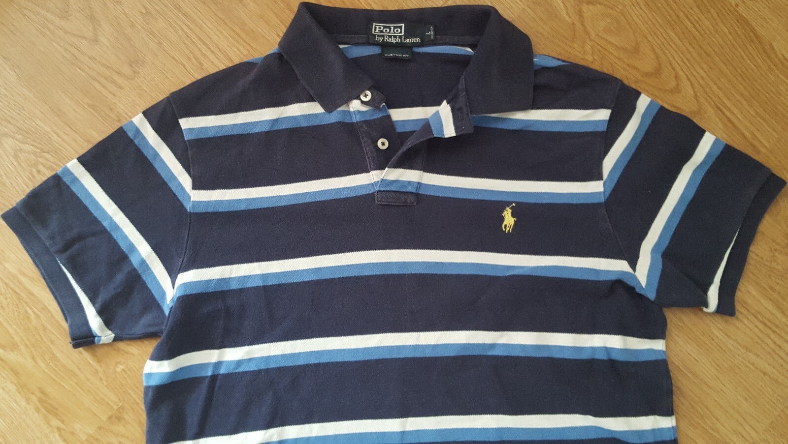 PONY Polo Ralph Lauren maglietta maglietta maniche corte blu navy a righe taglia L