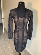 Bebe Rose Jacquard Bodycon Sweater Dress- Black Size Small