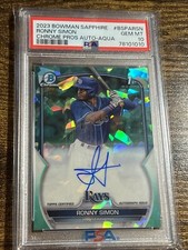 RONNY SIMON 2023 Bowman Sapphire 1st Aqua Refractor Auto /99 PSA 10 Marlins RC