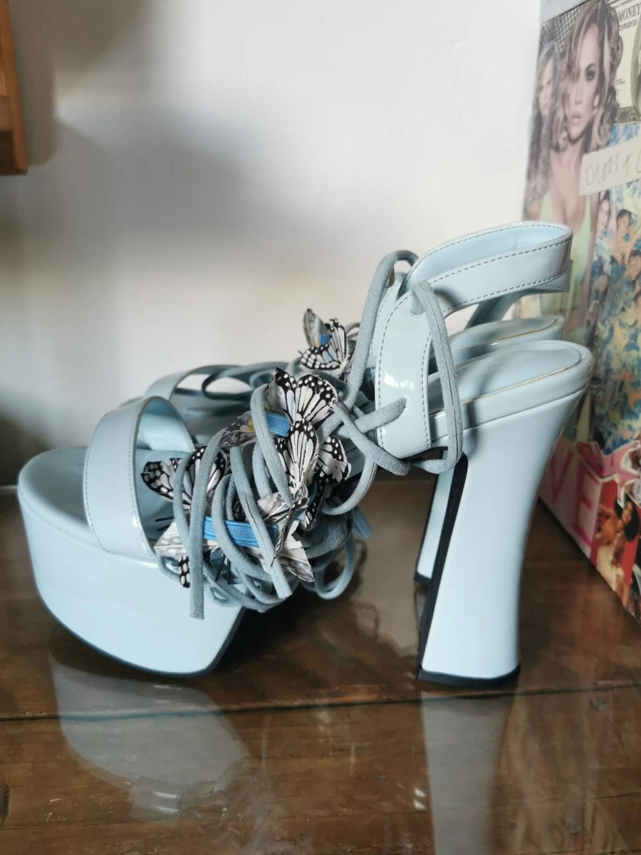 DOLLS KILL Light Blue Butterfly Leg Strap Platform Heels UK 8 US 10