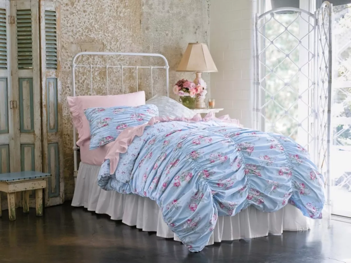 Rachel Ashwell Simply Shabby Chic Blue Pink CABBAGE ROSE Ruched