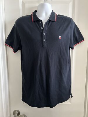 Diesel Admiral Ringer Button Polo Shirt Mens Large Black Red Stripe  Cotton