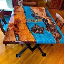 Blue Epoxy Resin River Table Top Dining Furniture Kitchen Slab Decor Interior 