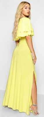 Paris Hilton Boohoo Yellow Lace-up Front Maxi Dress Size 8 New With Tags