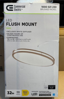 Commercial Electric 1000021230 Brushed Nickel LED Oval Flush Mount 32 inch White