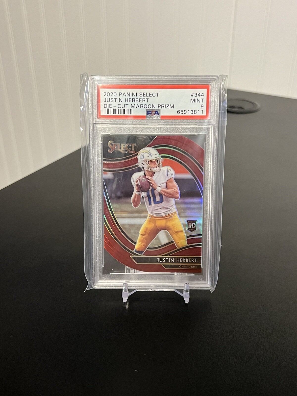 Justin Herbert 2020 Panini Select Field Level Maroon Die Cut PSA 9