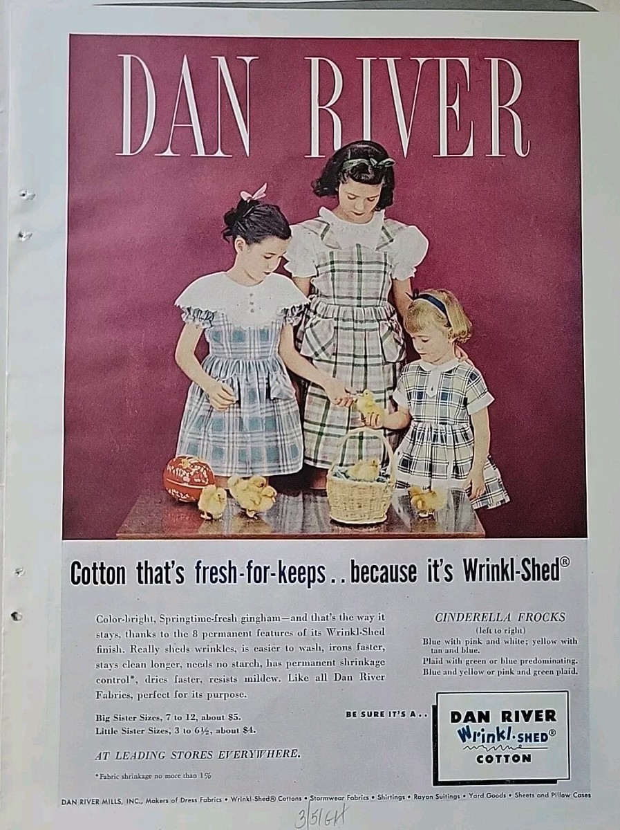 1951 Womens Girls Cinderella Dan River Cotton Fabric Dress Vintage Easter Ad