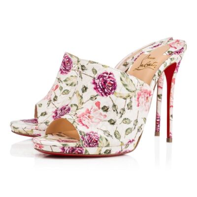 Christian Louboutin Pigamule 120 White Pink Floral Mule Sandal