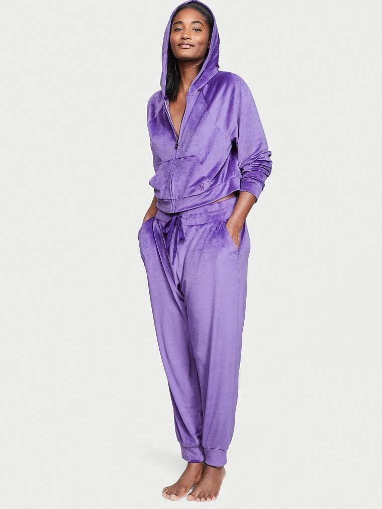 Victoria's Secret L TRACKSUIT SET Full-zip Hoodie+jogger pant PURPLE VELOUR