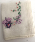 Vtg 12" SQ WEINSTOCK Linen HANDKERCHIEF Hanky Purple EMBROIDERED Orchid Daisy b