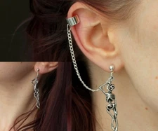 Punk Rock Skull Chain Tassel Dangle Ear Stud Cuff Wrap Earrings Eardrop Gift P29