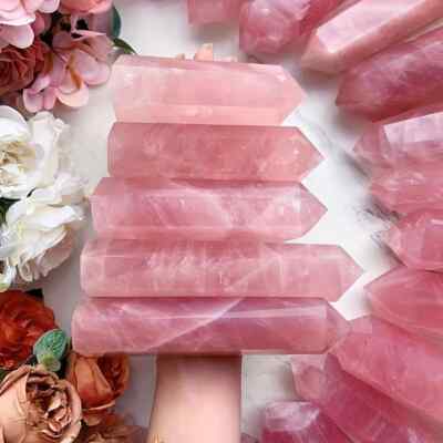 Natural Rose Quartz Tower Point Wand Meditation Healing Crystal Ornament  Obelisk